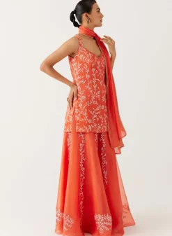 Orange Dori Embroidered Sharara Set