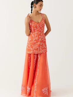 Orange Dori Embroidered Sharara Set