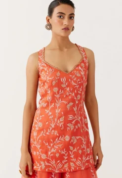 Orange Dori Embroidered Sharara Set