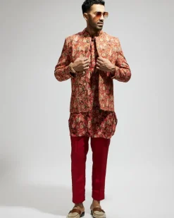 Orange Jaal Embellished Bandhgala Set