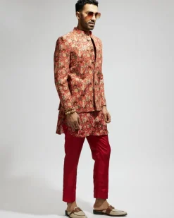 Orange Jaal Embellished Bandhgala Set