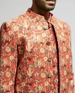 Orange Jaal Embellished Bandhgala Set