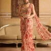 Orange Print Pre-Draped Sari Set