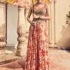 Orange Zig-Zag Print & Embroidered Blouse And Sharara Set