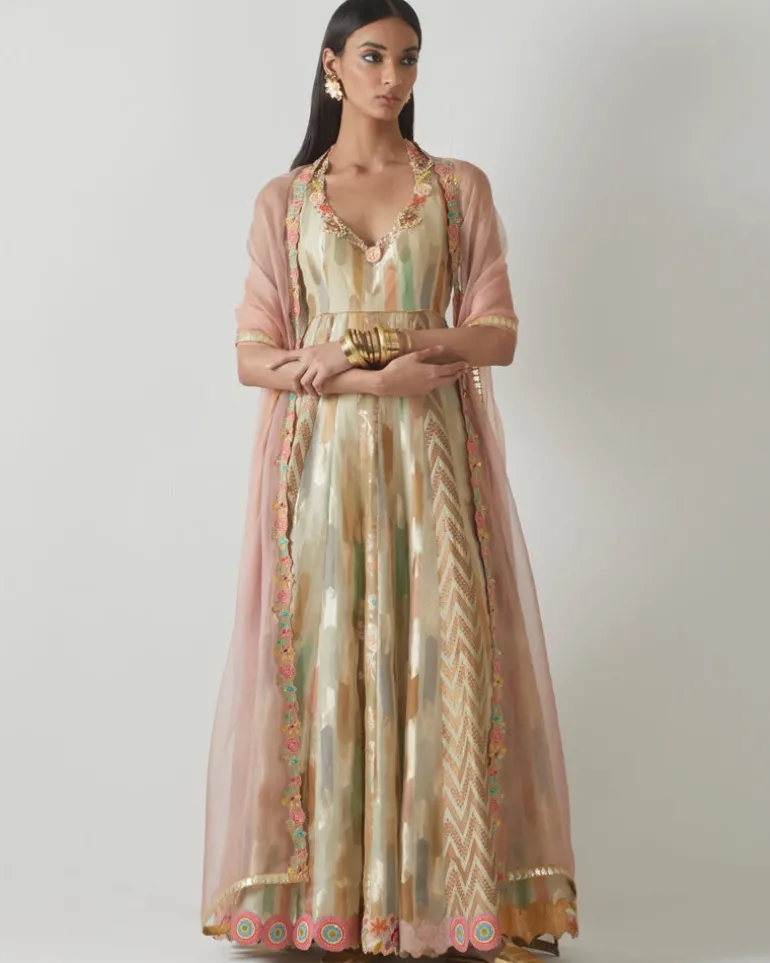 Organza Floral Anarkali Set