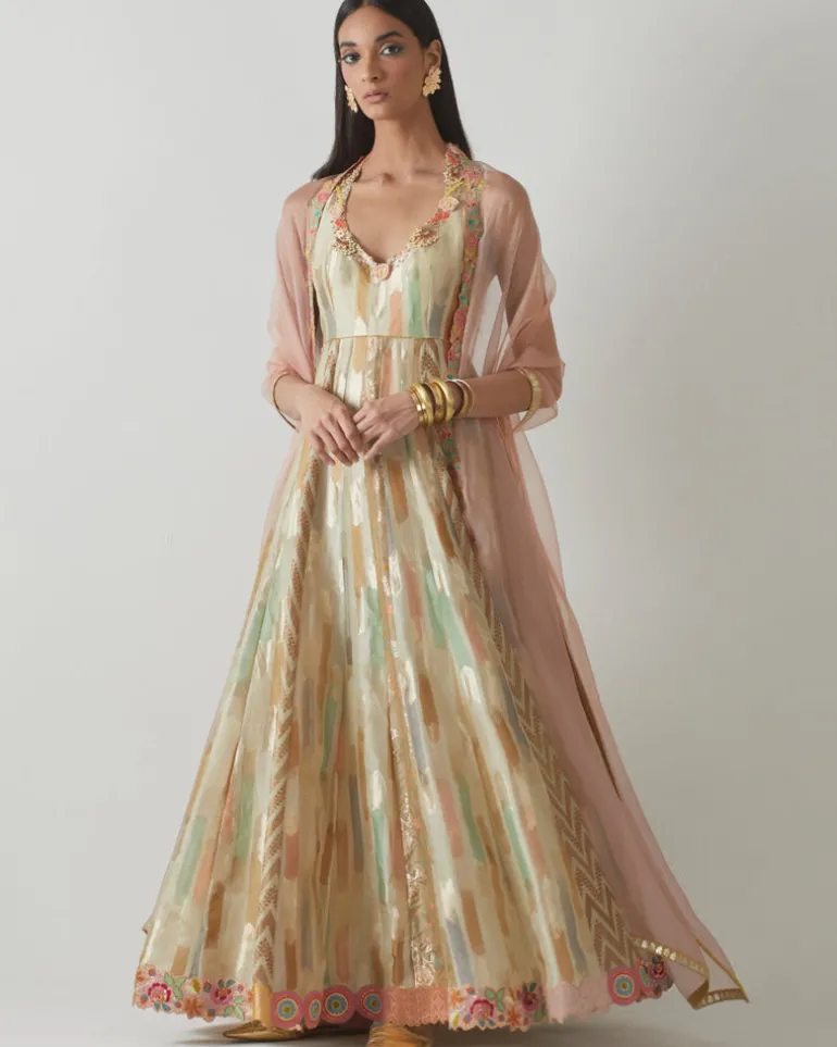 Organza Floral Anarkali Set