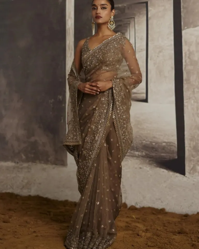 Organza Sari With Sequin & Cutdana Embroidery