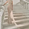Pale Blush Pearl Embroidered Fitted Gown