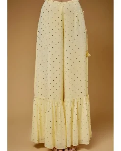 Pale Yellow Embroidered Back Tie-Up Kurta With Frill Sharara Set