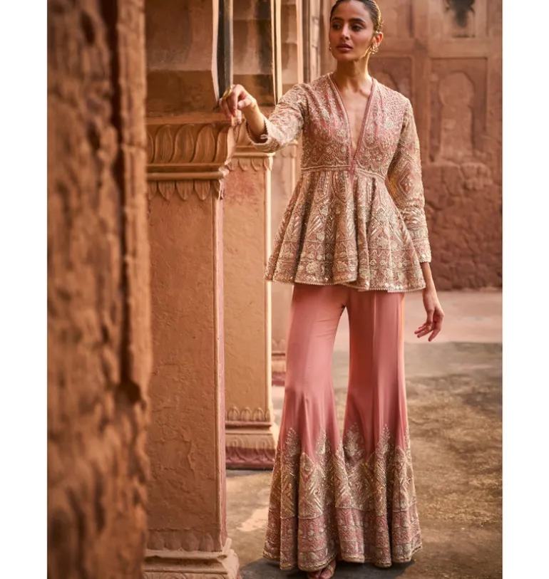 Paroo Embroidered Peplum Sharara Set