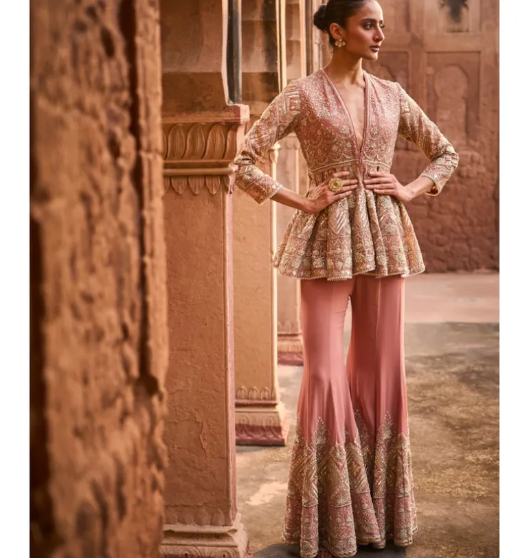 Paroo Embroidered Peplum Sharara Set