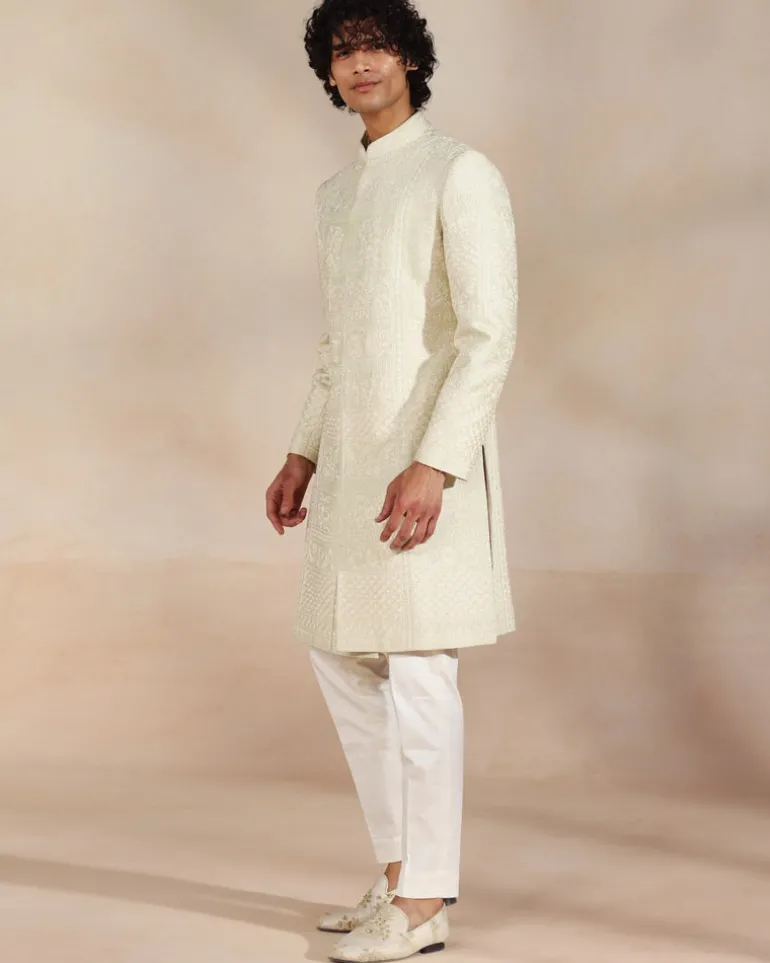 Pastel Green Embroidered Sherwani Set