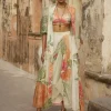 Pastel Orange Habutai Floral Skirt Set