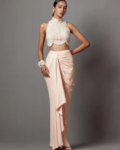 Pastel Pink Drape Skirt Blouse Set