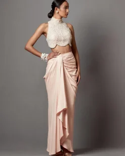 Pastel Pink Drape Skirt Blouse Set