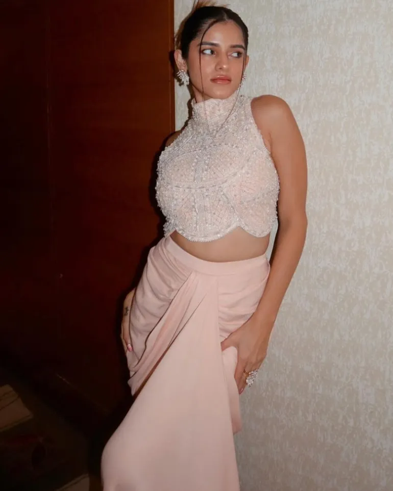 Pastel Pink Drape Skirt Blouse Set