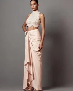 Pastel Pink Drape Skirt Blouse Set