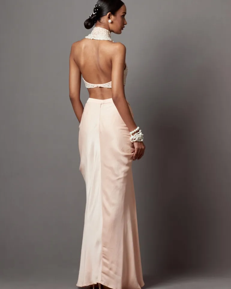 Pastel Pink Drape Skirt Blouse Set