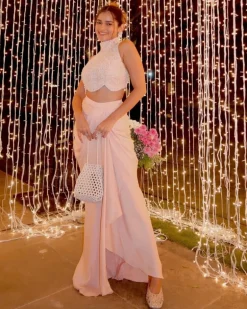 Pastel Pink Drape Skirt Blouse Set