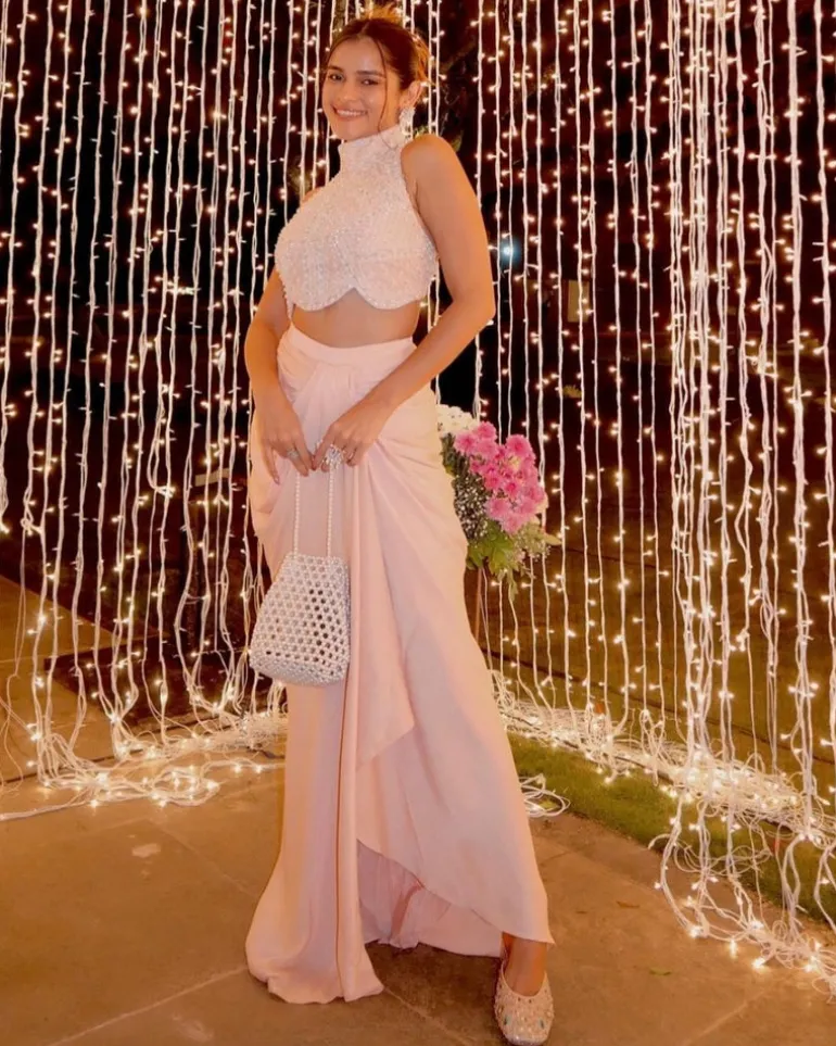 Pastel Pink Drape Skirt Blouse Set