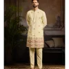 Pastel Yellow Cutdana & Thread Mix Trible Embroidered Kurta Paired With Pastel Yellow Pants