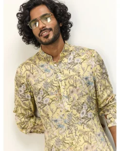 Pastel Yellow Floral Printed Kurta Set