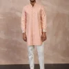 Peach & Ivory Dice Front Open Edge Cut Kurta Set