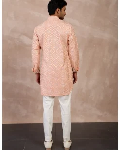 Peach & Ivory Dice Front Open Edge Cut Kurta Set