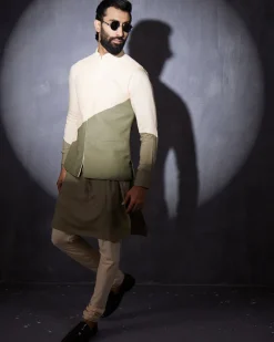 Peach And Olive Colorblock Kurta Set