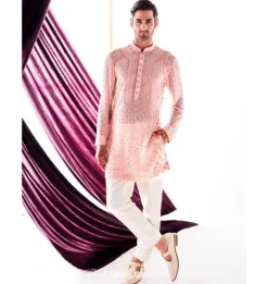 Peach Chikankari Kurta Set