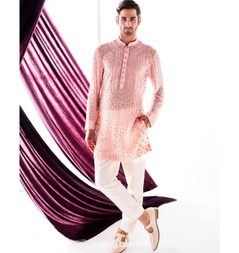 Peach Chikankari Kurta Set
