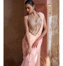 Peach Corset Pre Draped Sari