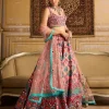 Peach Embroidered Blouse And Lehenga Set