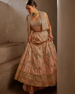 Peach Lehenga With Short Jacket Set