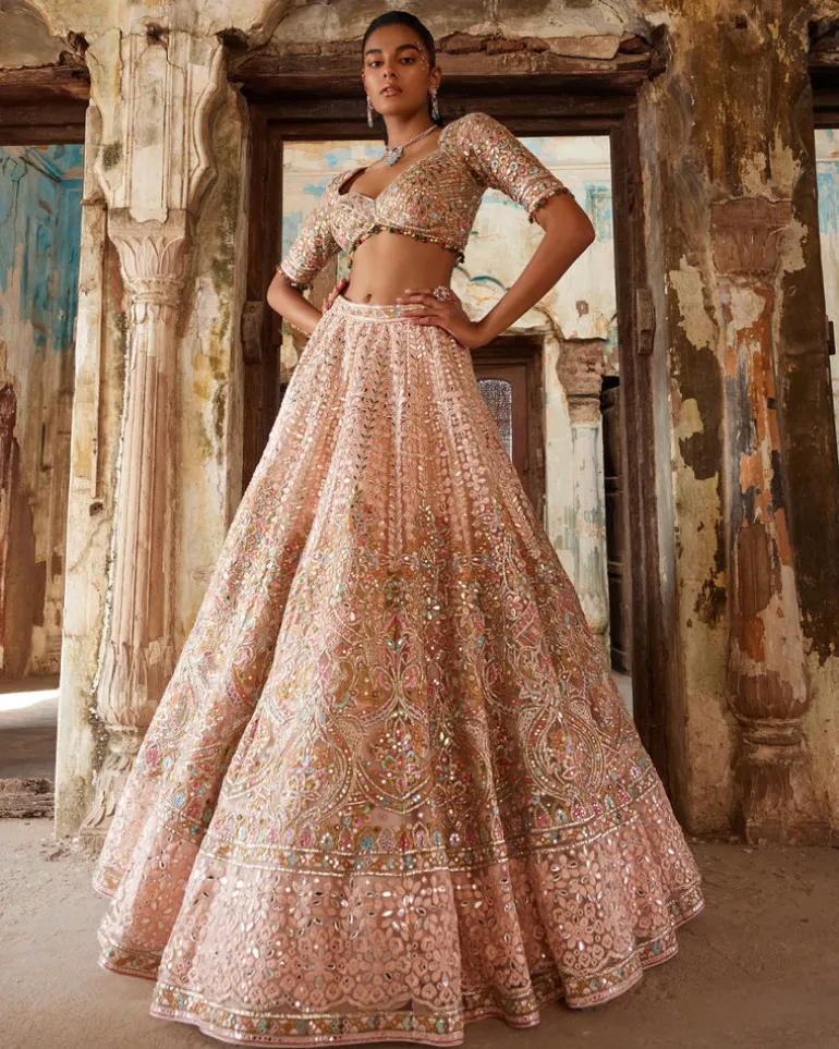 Peach Multicolor Lehenga Set