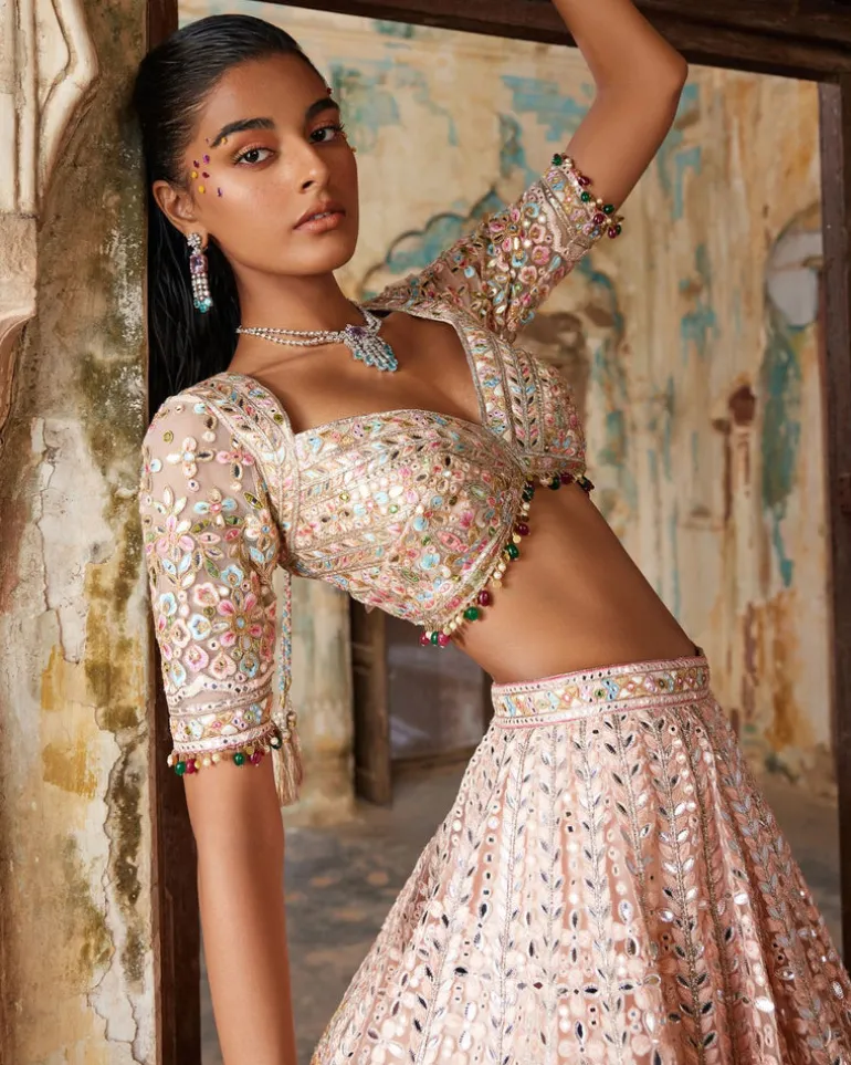 Peach Multicolor Lehenga Set