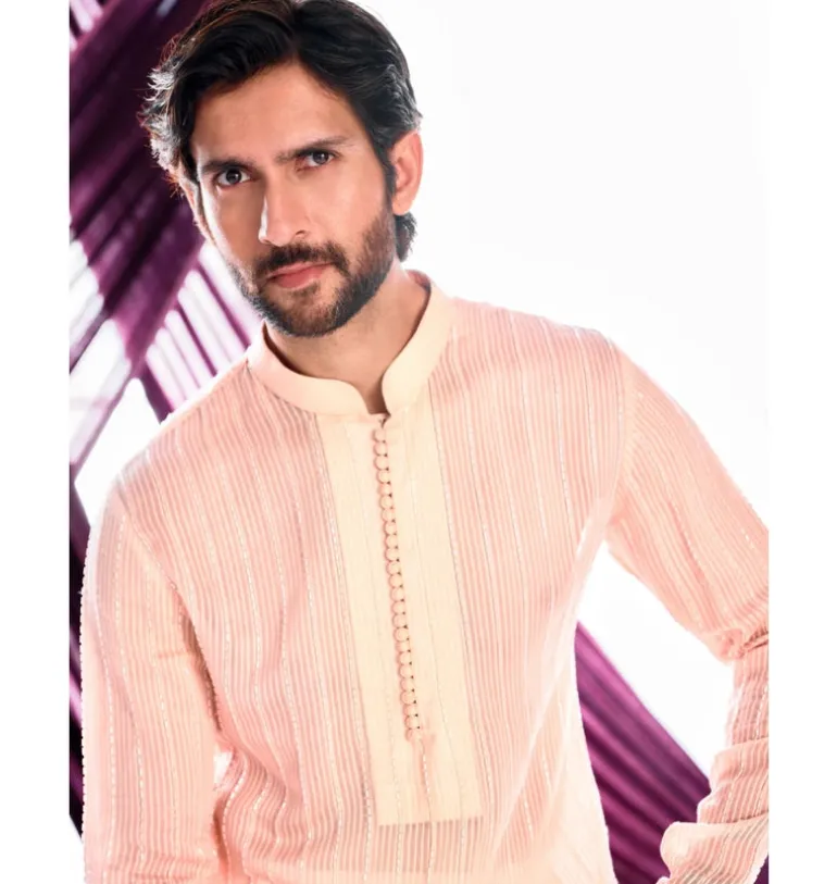 Peach Organza Kurta Set
