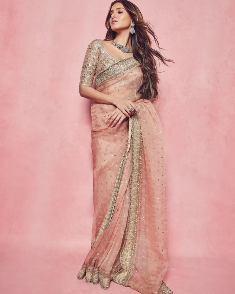 Peach Organza Sari