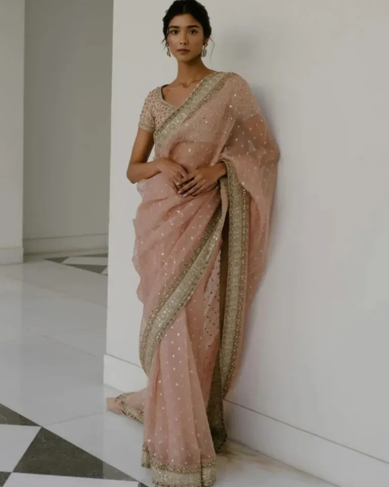 Peach Organza Sari