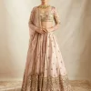 Peach Pink Embroidered Lehenga Set