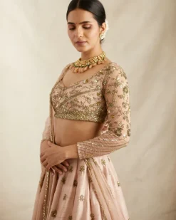 Peach Pink Embroidered Lehenga Set
