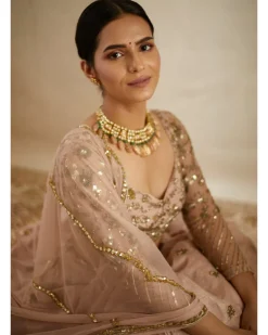 Peach Pink Embroidered Lehenga Set