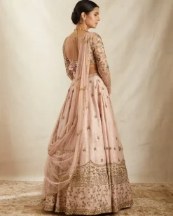 Peach Pink Embroidered Lehenga Set