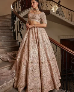 Peach Rahi Mirror Lehenga Set