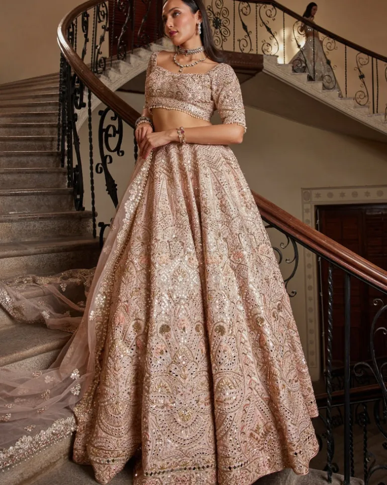 Peach Rahi Mirror Lehenga Set