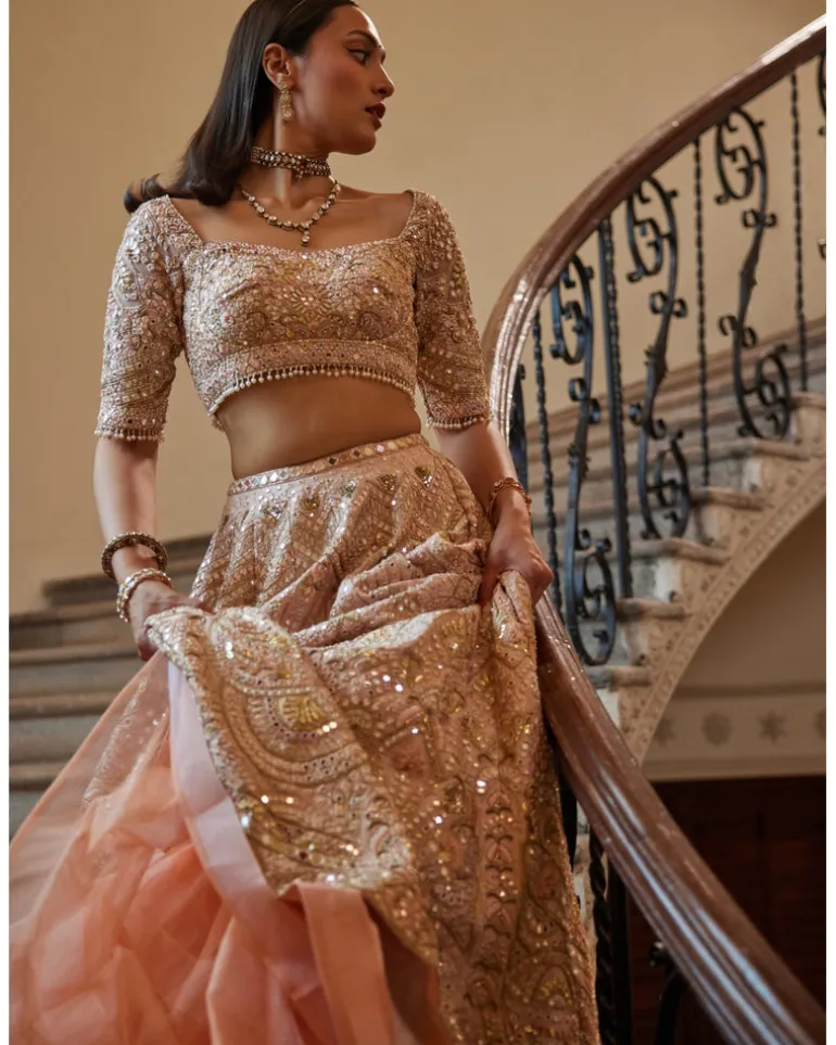 Peach Rahi Mirror Lehenga Set