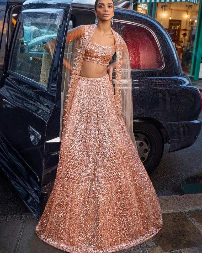 Peach Sequin Lehenga Set