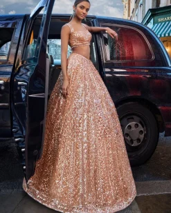 Peach Sequin Lehenga Set