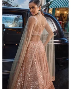 Peach Sequin Lehenga Set