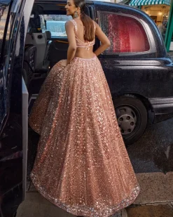 Peach Sequin Lehenga Set